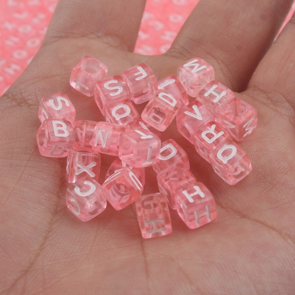 100pcs Acrylic Letter Beads Pink Square Alphabet Beads For DIY